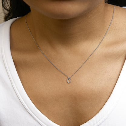 10K White Gold Diamond Accent  A-Z Initial Script Style Pendant Necklace