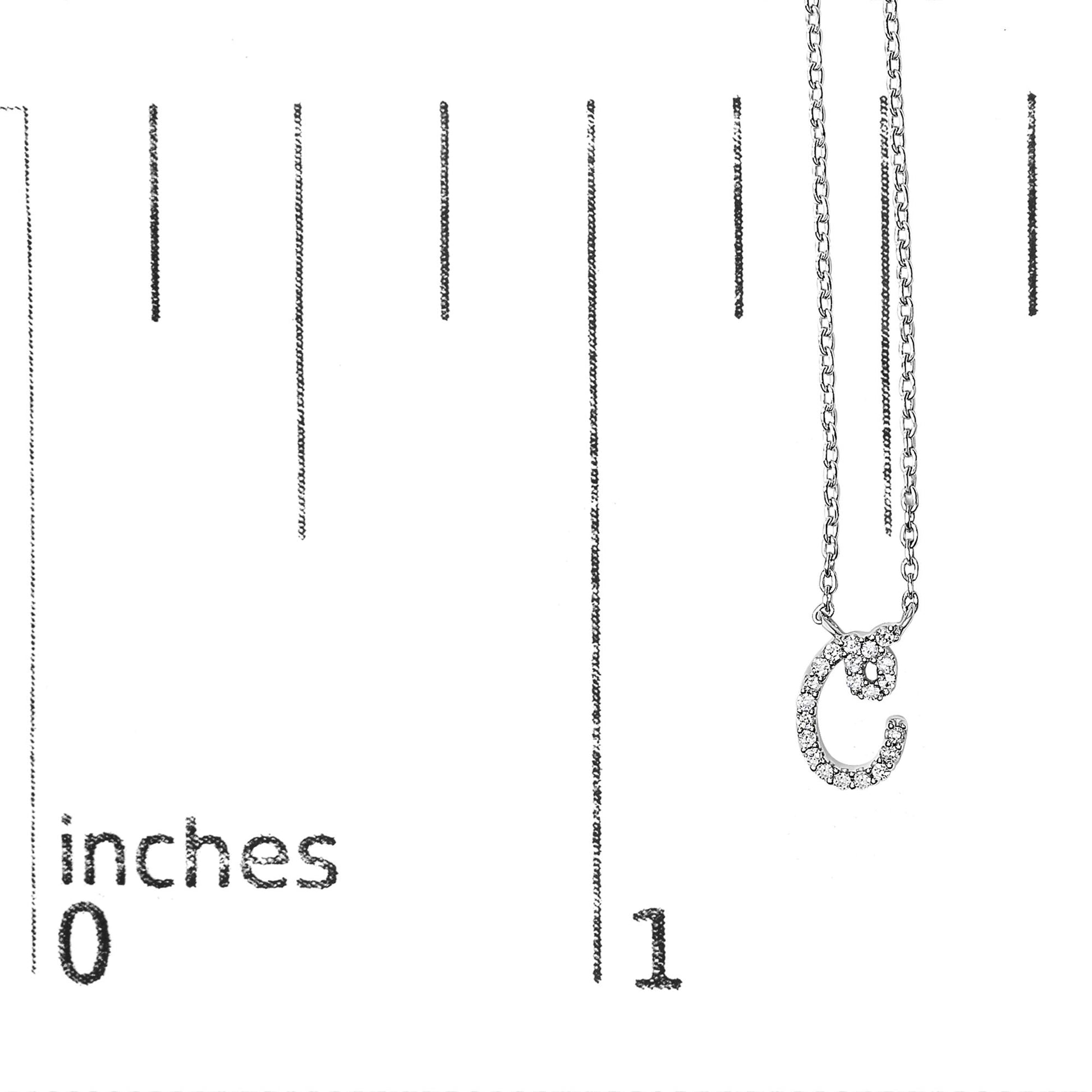 10K White Gold Diamond Accent  A-Z Initial Script Style Pendant Necklace