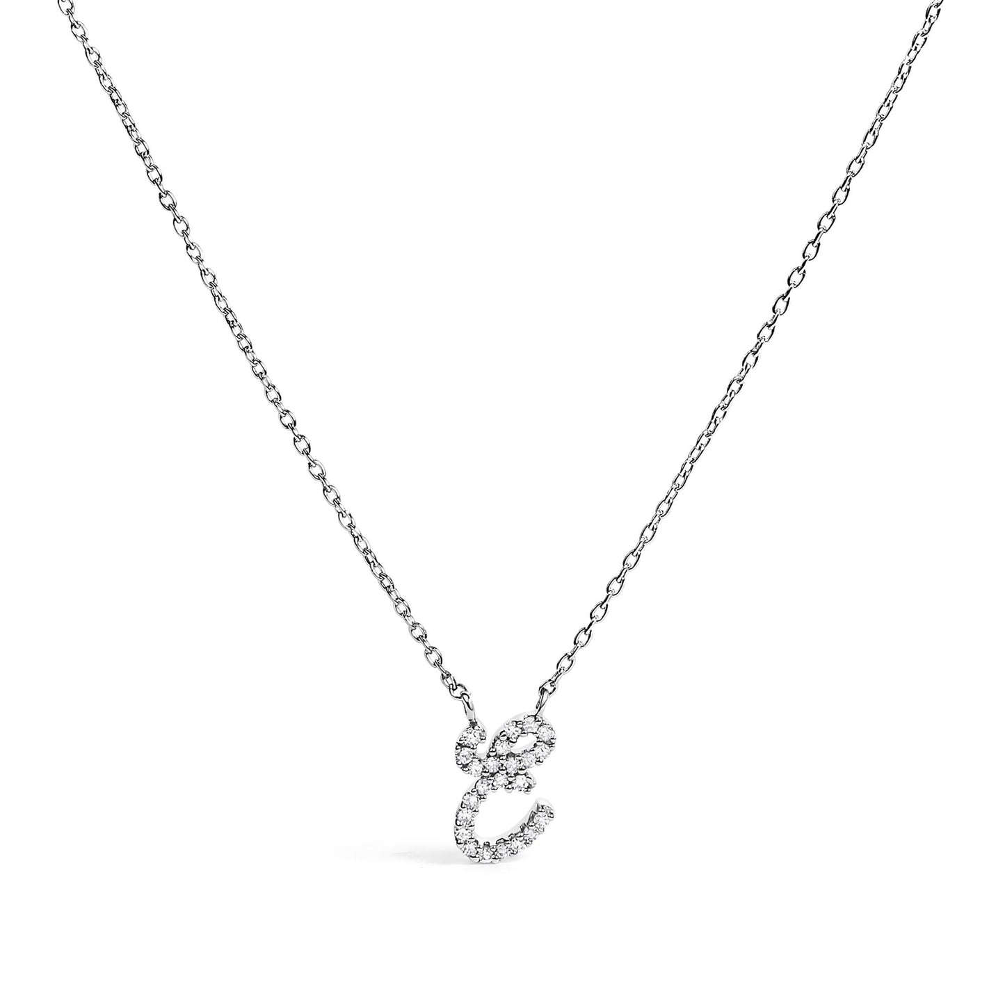 10K White Gold Diamond Accent  A-Z Initial Script Style Pendant Necklace