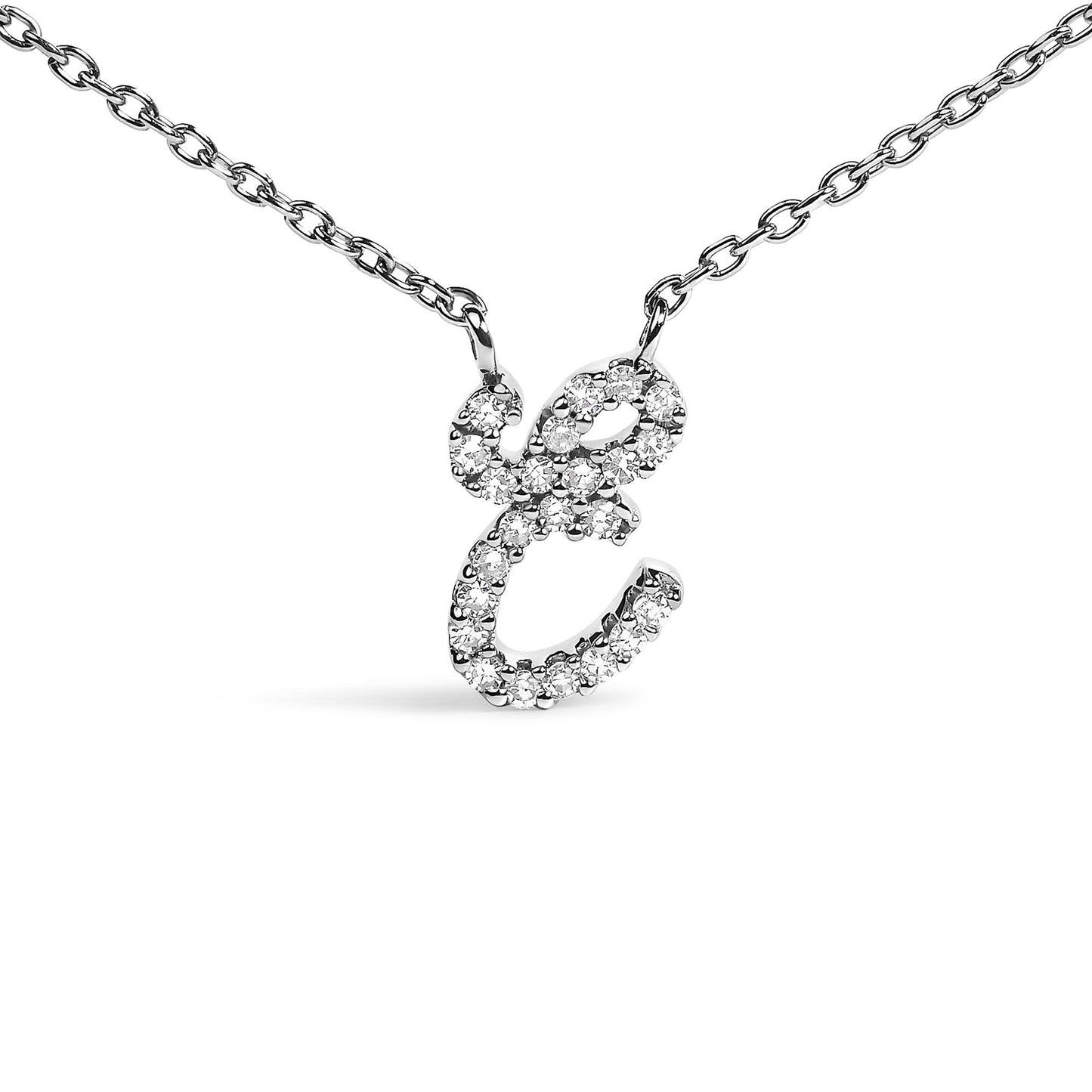 10K White Gold Diamond Accent  A-Z Initial Script Style Pendant Necklace