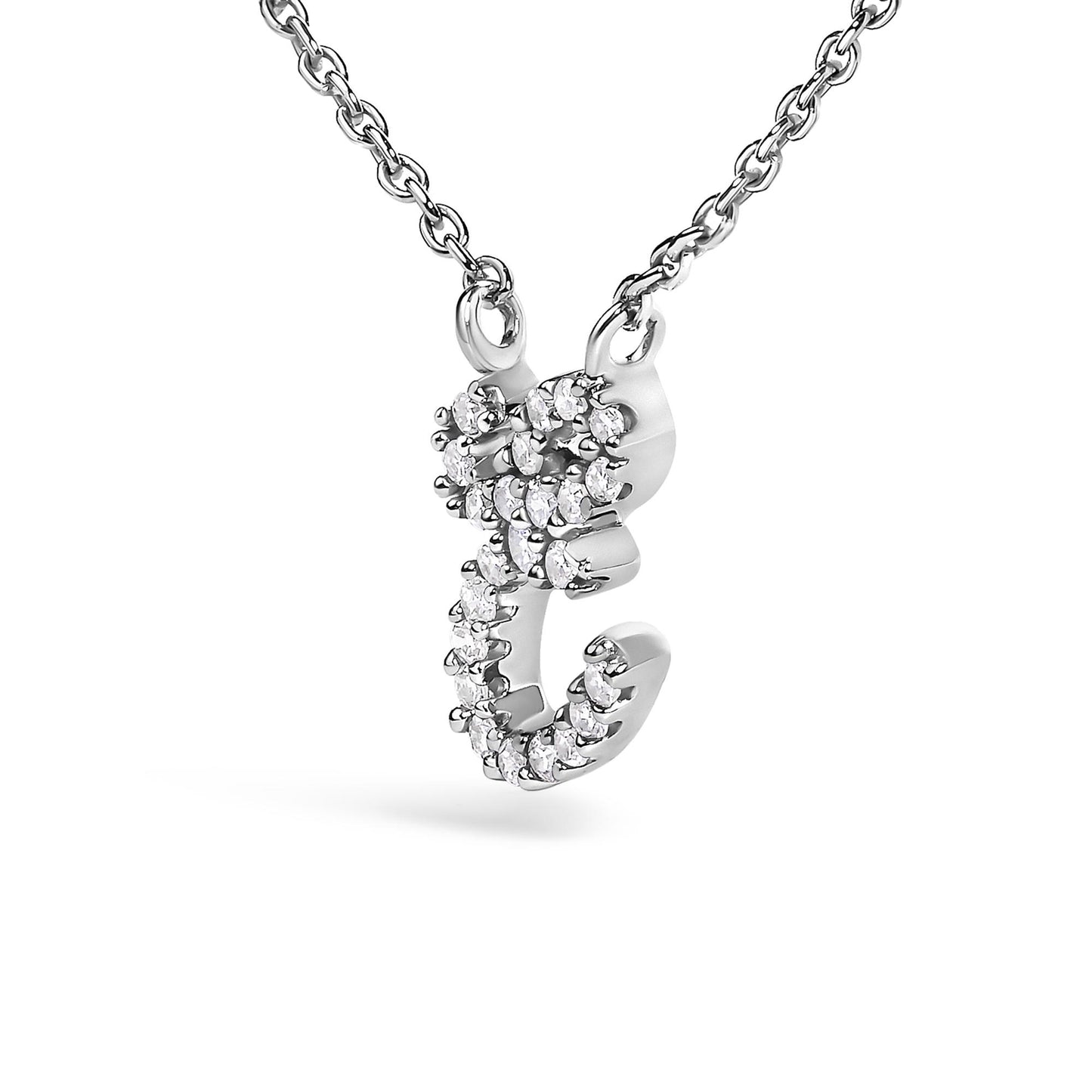 10K White Gold Diamond Accent  A-Z Initial Script Style Pendant Necklace