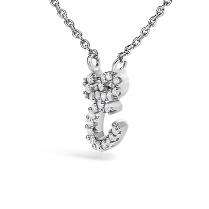 10K White Gold Diamond Accent  A-Z Initial Script Style Pendant Necklace