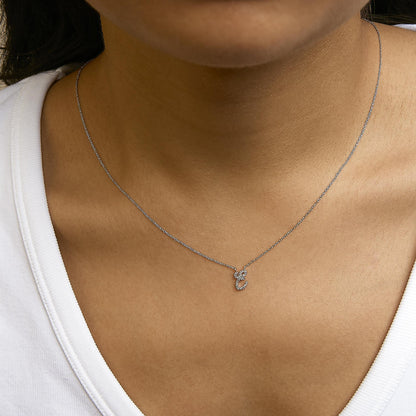 10K White Gold Diamond Accent  A-Z Initial Script Style Pendant Necklace