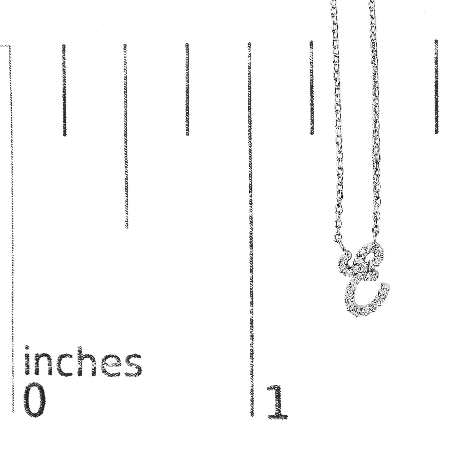10K White Gold Diamond Accent  A-Z Initial Script Style Pendant Necklace