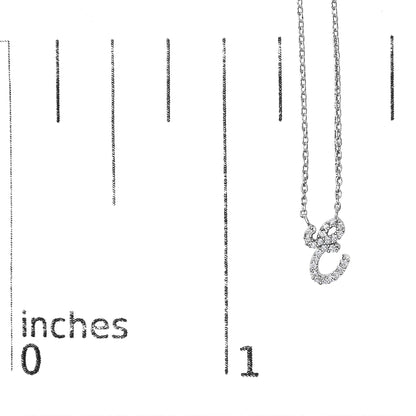 10K White Gold Diamond Accent  A-Z Initial Script Style Pendant Necklace