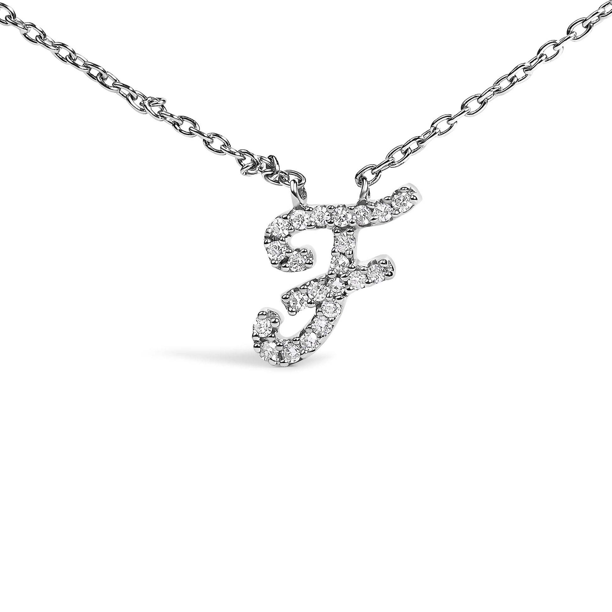 10K White Gold Diamond Accent  A-Z Initial Script Style Pendant Necklace