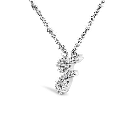 10K White Gold Diamond Accent  A-Z Initial Script Style Pendant Necklace
