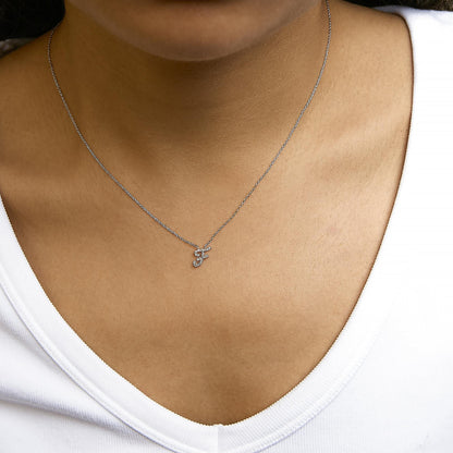 10K White Gold Diamond Accent  A-Z Initial Script Style Pendant Necklace