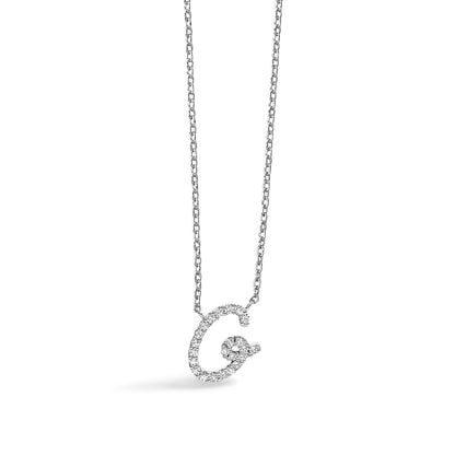 10K White Gold Diamond Accent  A-Z Initial Script Style Pendant Necklace