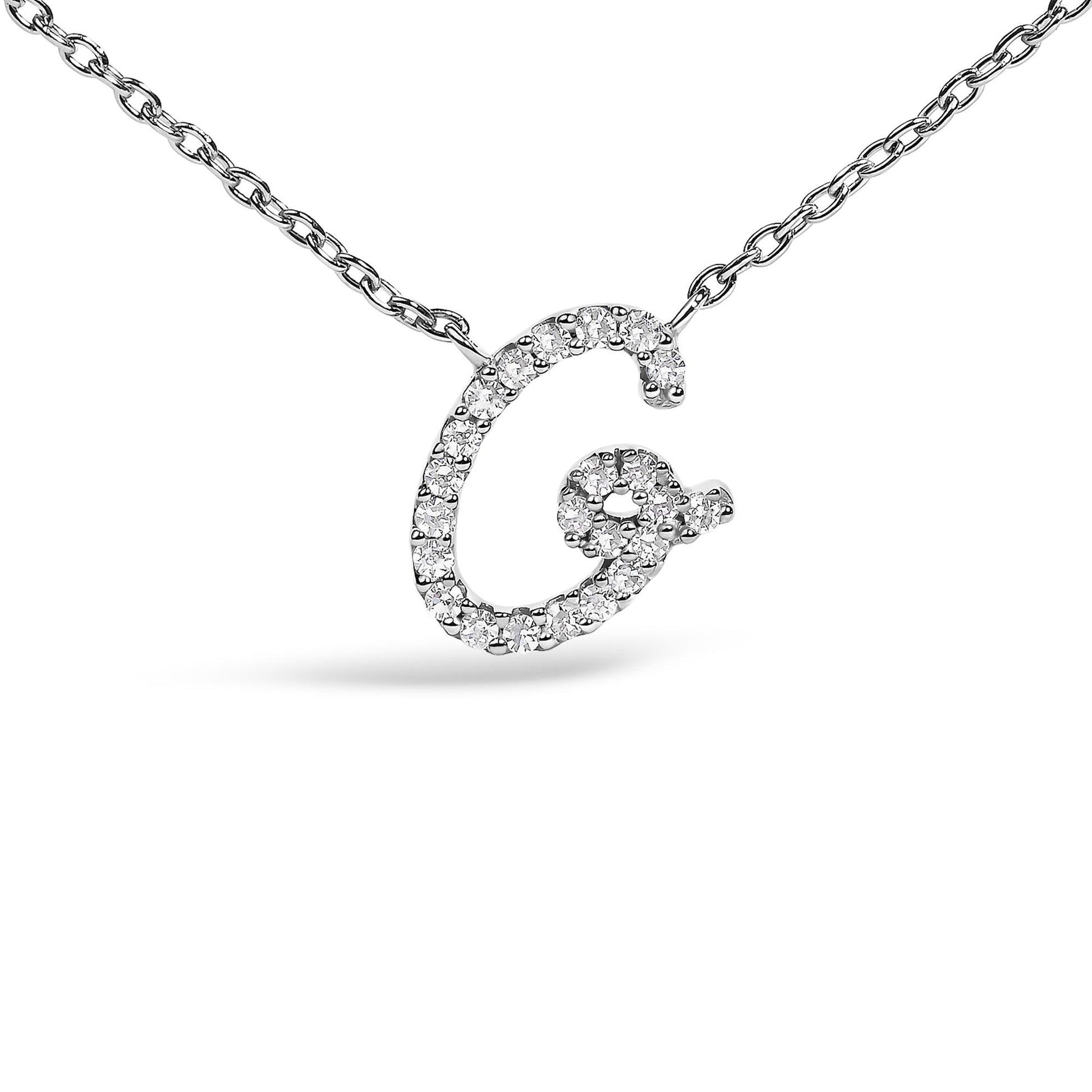 10K White Gold Diamond Accent  A-Z Initial Script Style Pendant Necklace