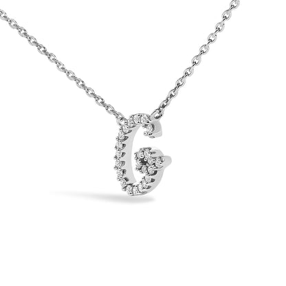 10K White Gold Diamond Accent  A-Z Initial Script Style Pendant Necklace