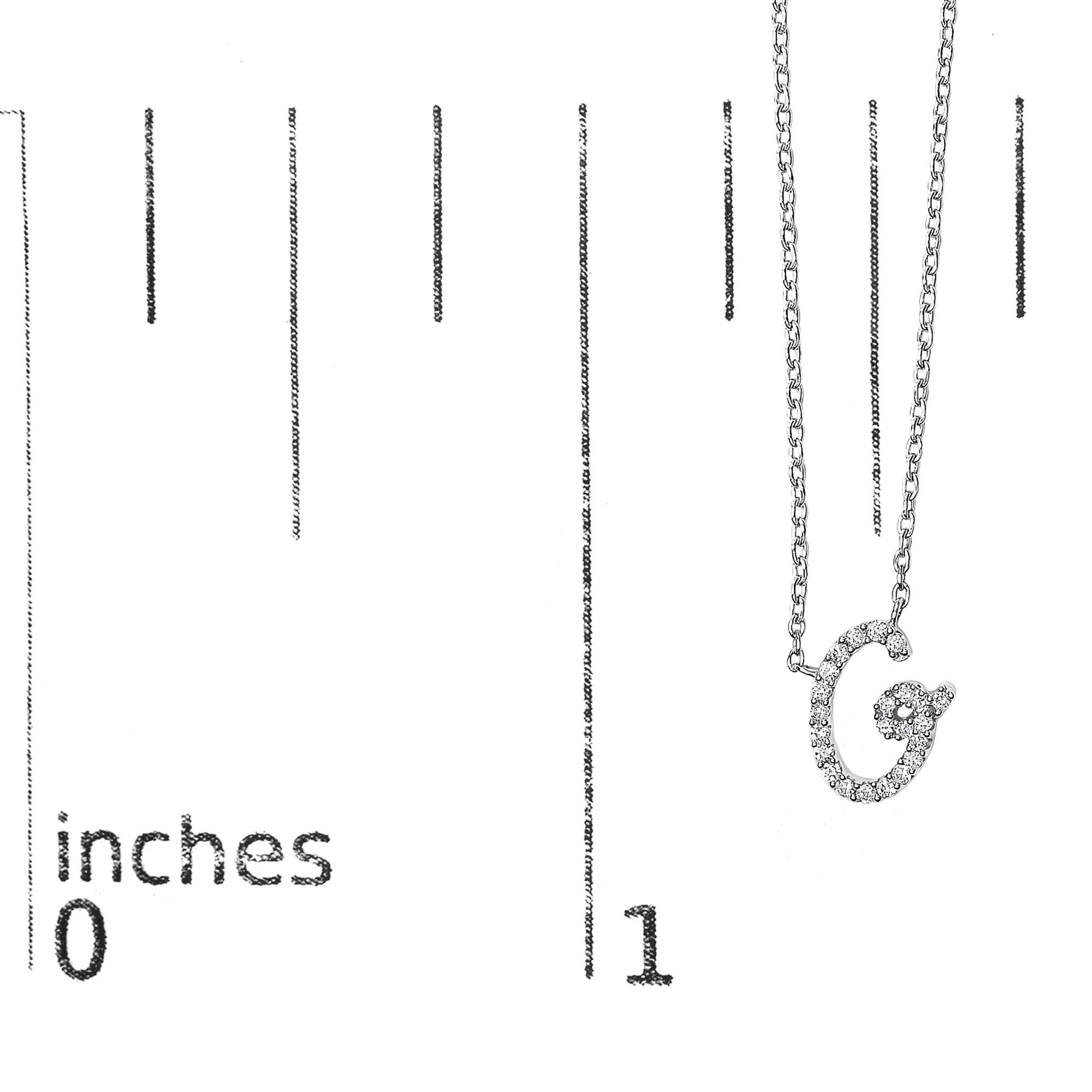 10K White Gold Diamond Accent  A-Z Initial Script Style Pendant Necklace