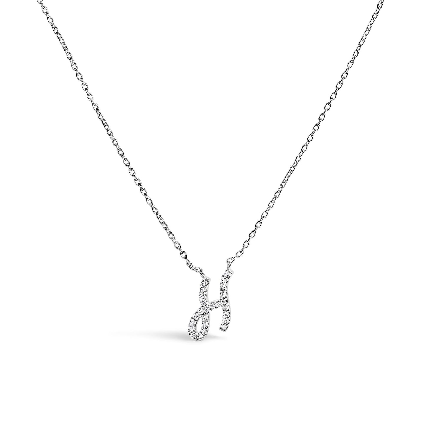 10K White Gold Diamond Accent  A-Z Initial Script Style Pendant Necklace