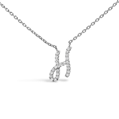 10K White Gold Diamond Accent  A-Z Initial Script Style Pendant Necklace