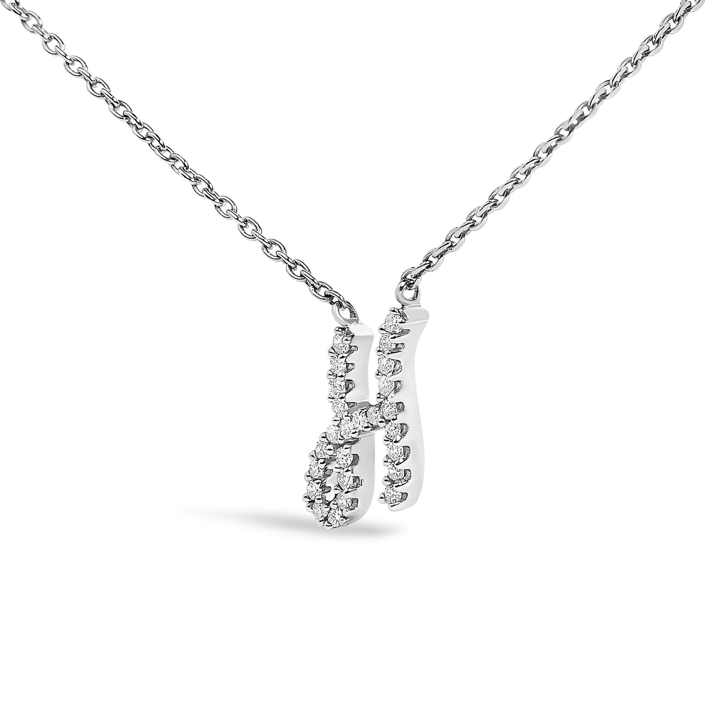 10K White Gold Diamond Accent  A-Z Initial Script Style Pendant Necklace