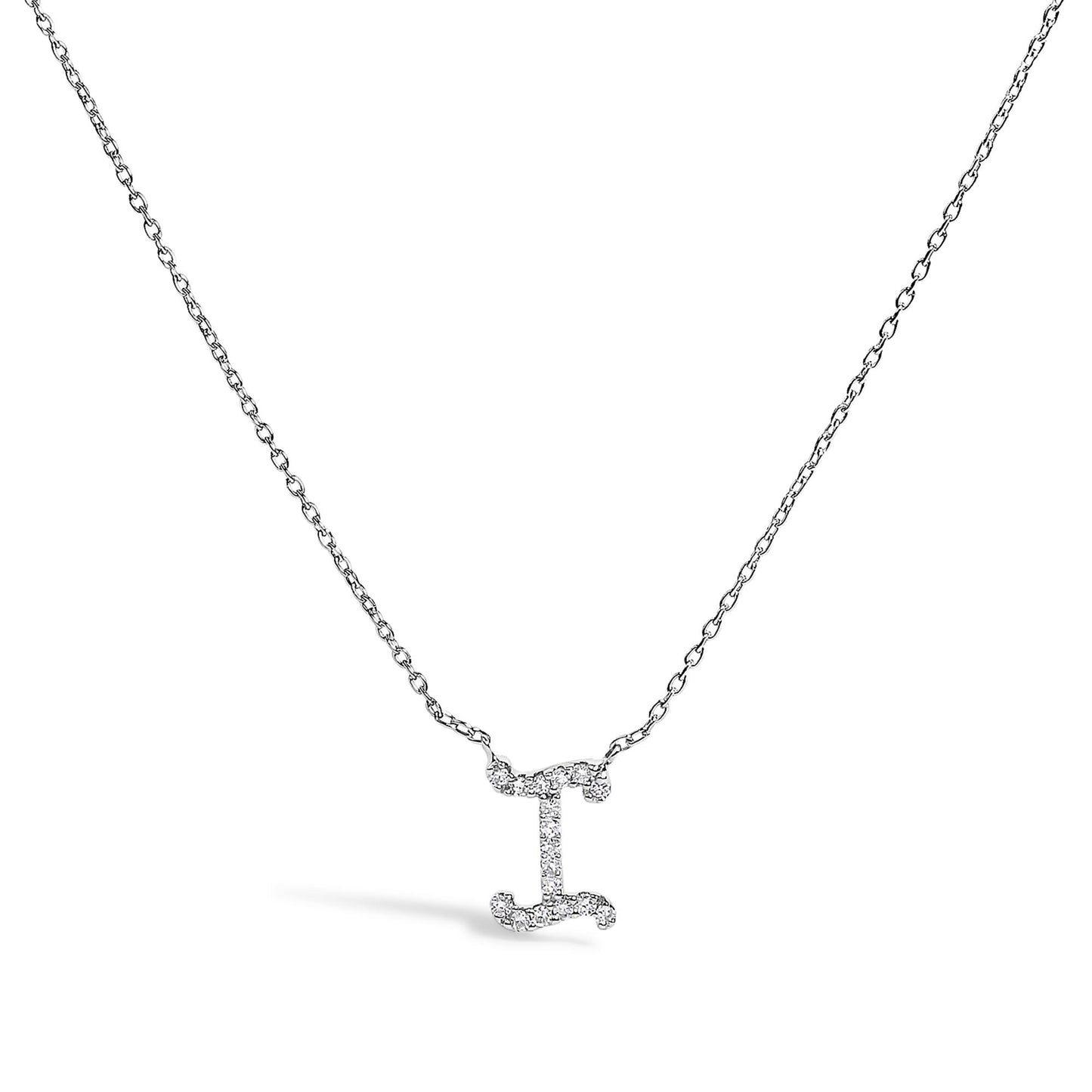 10K White Gold Diamond Accent  A-Z Initial Script Style Pendant Necklace