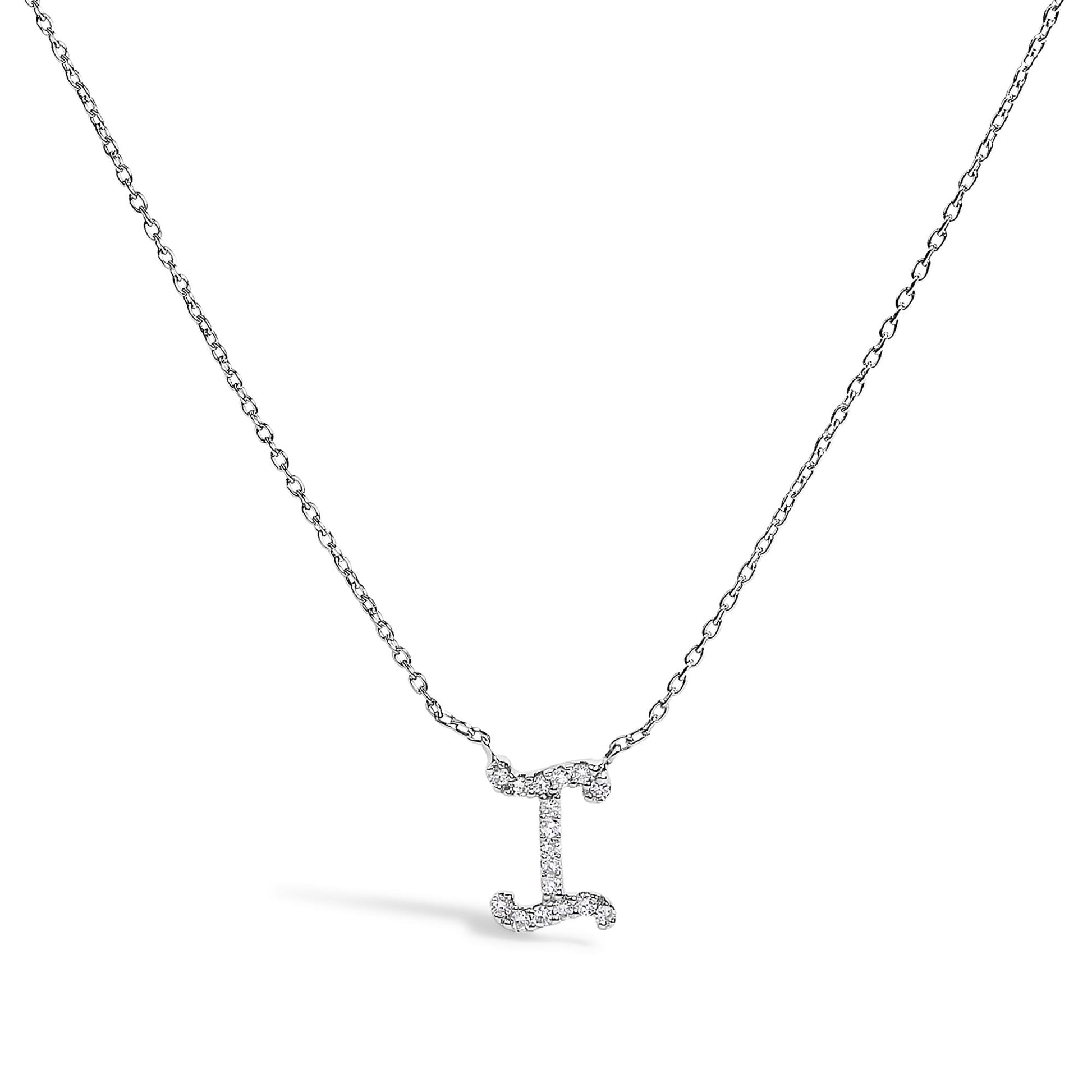 10K White Gold Diamond Accent  A-Z Initial Script Style Pendant Necklace