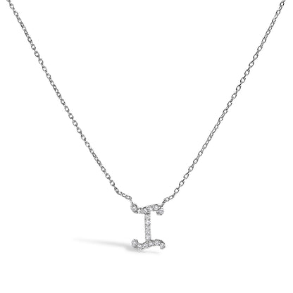 10K White Gold Diamond Accent  A-Z Initial Script Style Pendant Necklace
