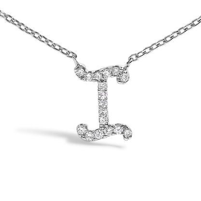 10K White Gold Diamond Accent  A-Z Initial Script Style Pendant Necklace