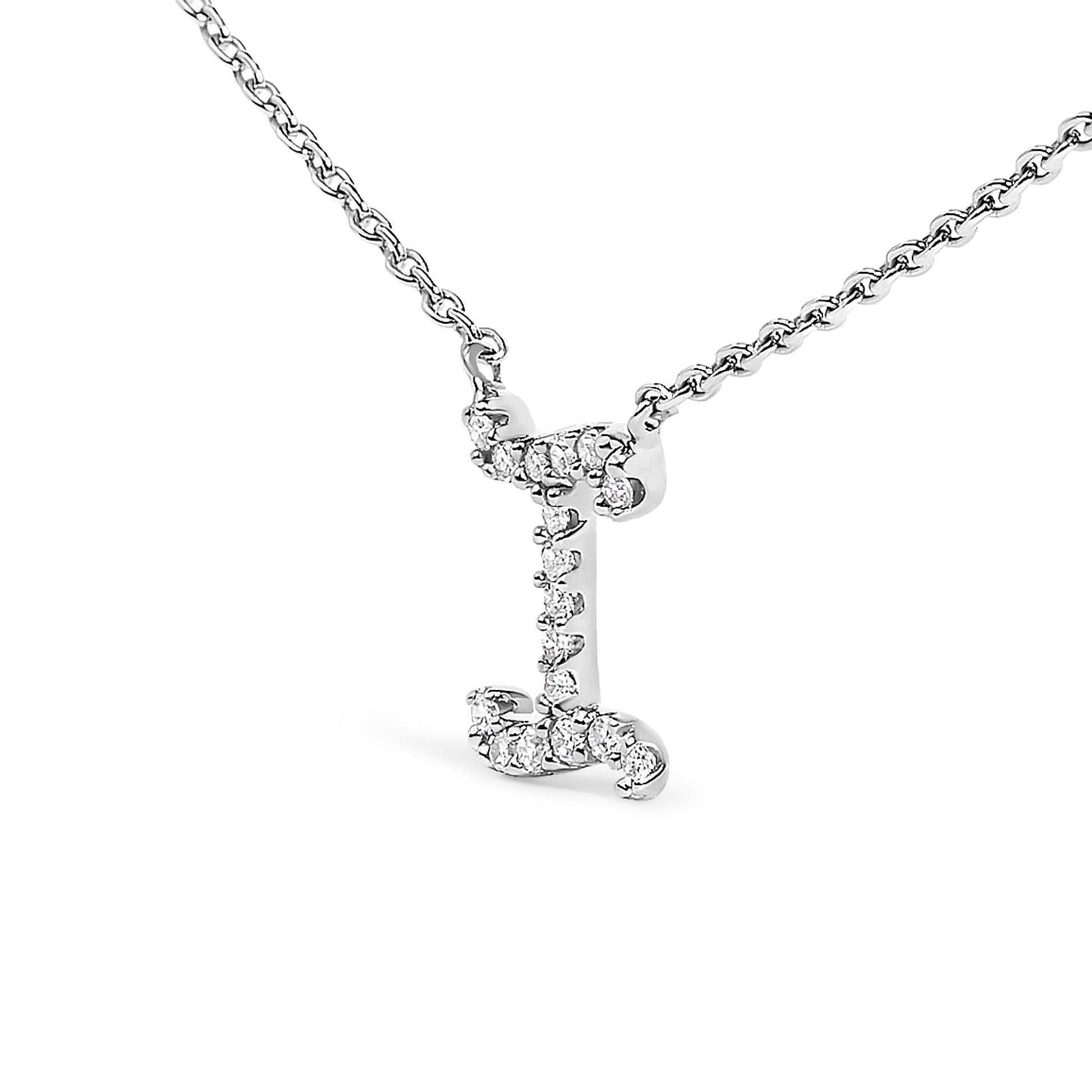 10K White Gold Diamond Accent  A-Z Initial Script Style Pendant Necklace