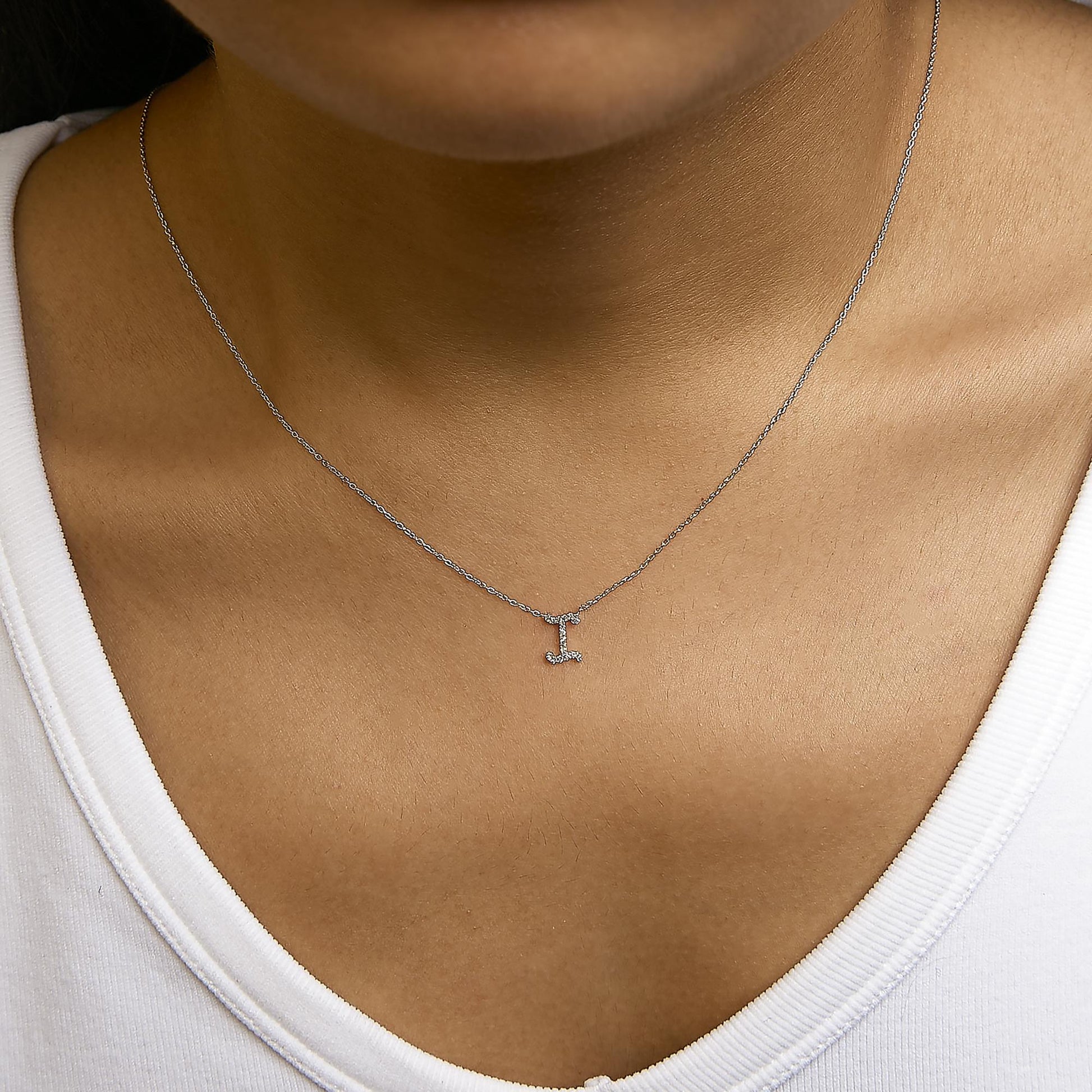 10K White Gold Diamond Accent  A-Z Initial Script Style Pendant Necklace