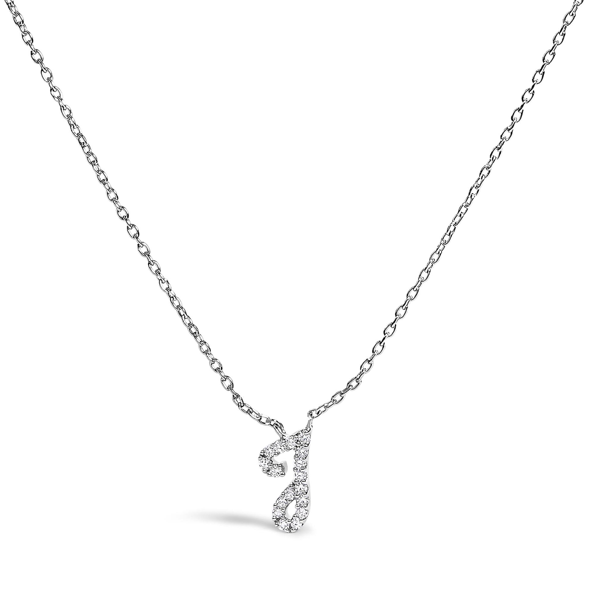 10K White Gold Diamond Accent  A-Z Initial Script Style Pendant Necklace