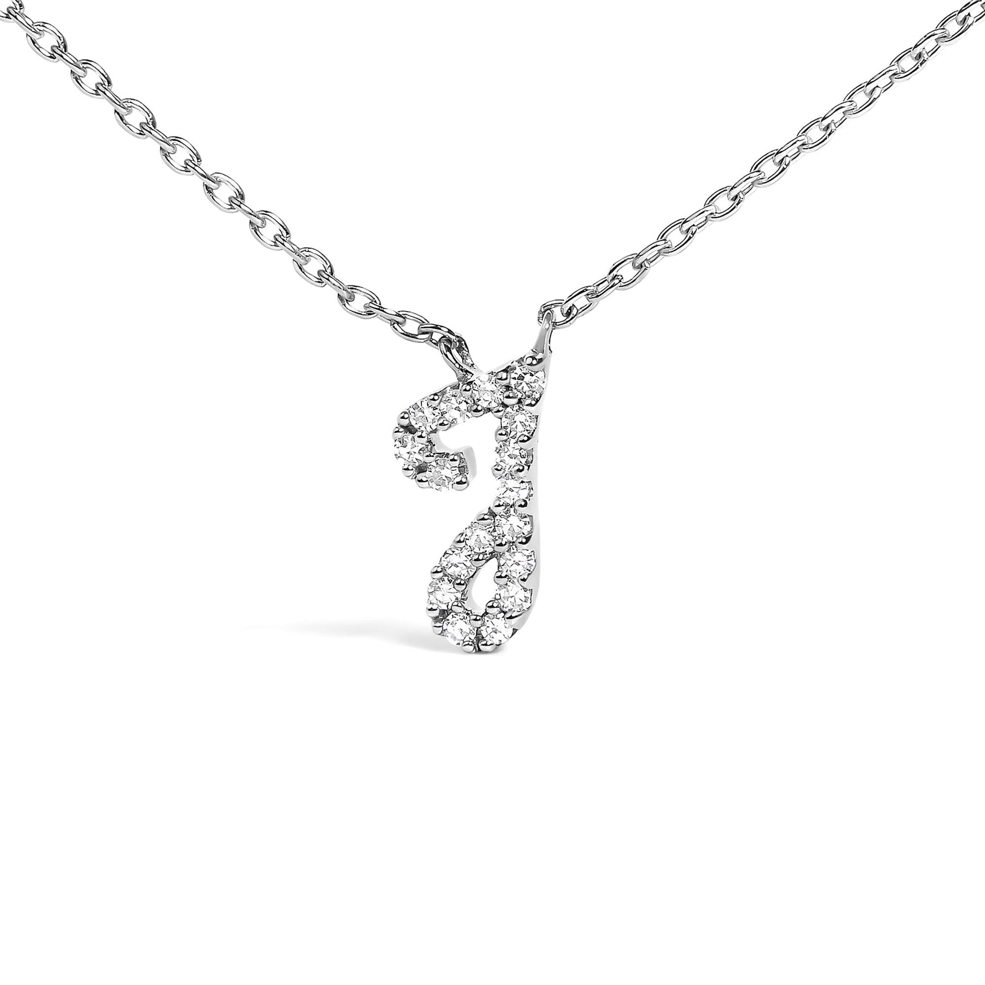 10K White Gold Diamond Accent  A-Z Initial Script Style Pendant Necklace