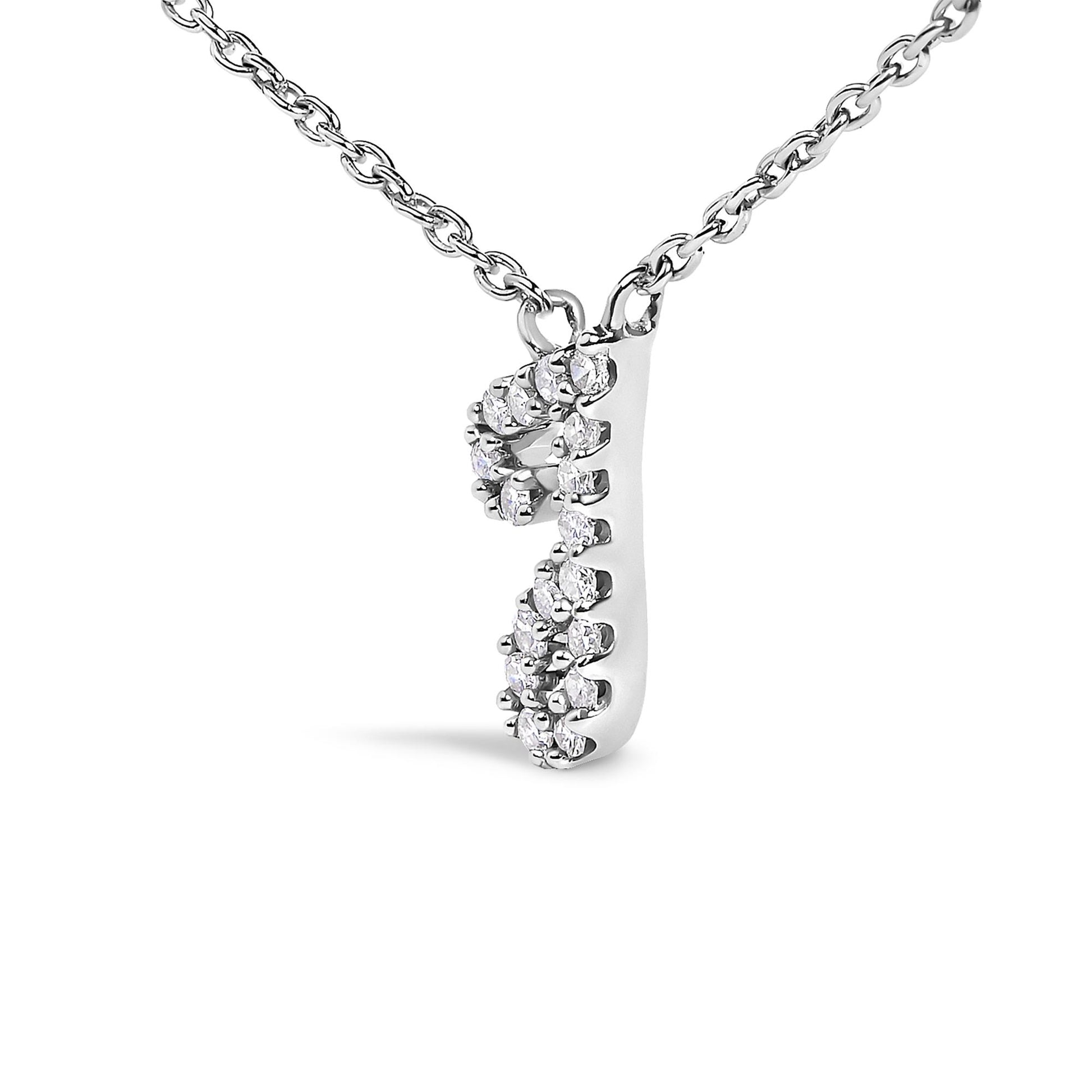 10K White Gold Diamond Accent  A-Z Initial Script Style Pendant Necklace