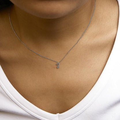 10K White Gold Diamond Accent  A-Z Initial Script Style Pendant Necklace