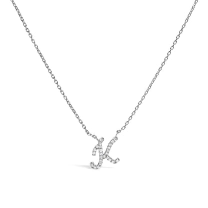 10K White Gold Diamond Accent  A-Z Initial Script Style Pendant Necklace