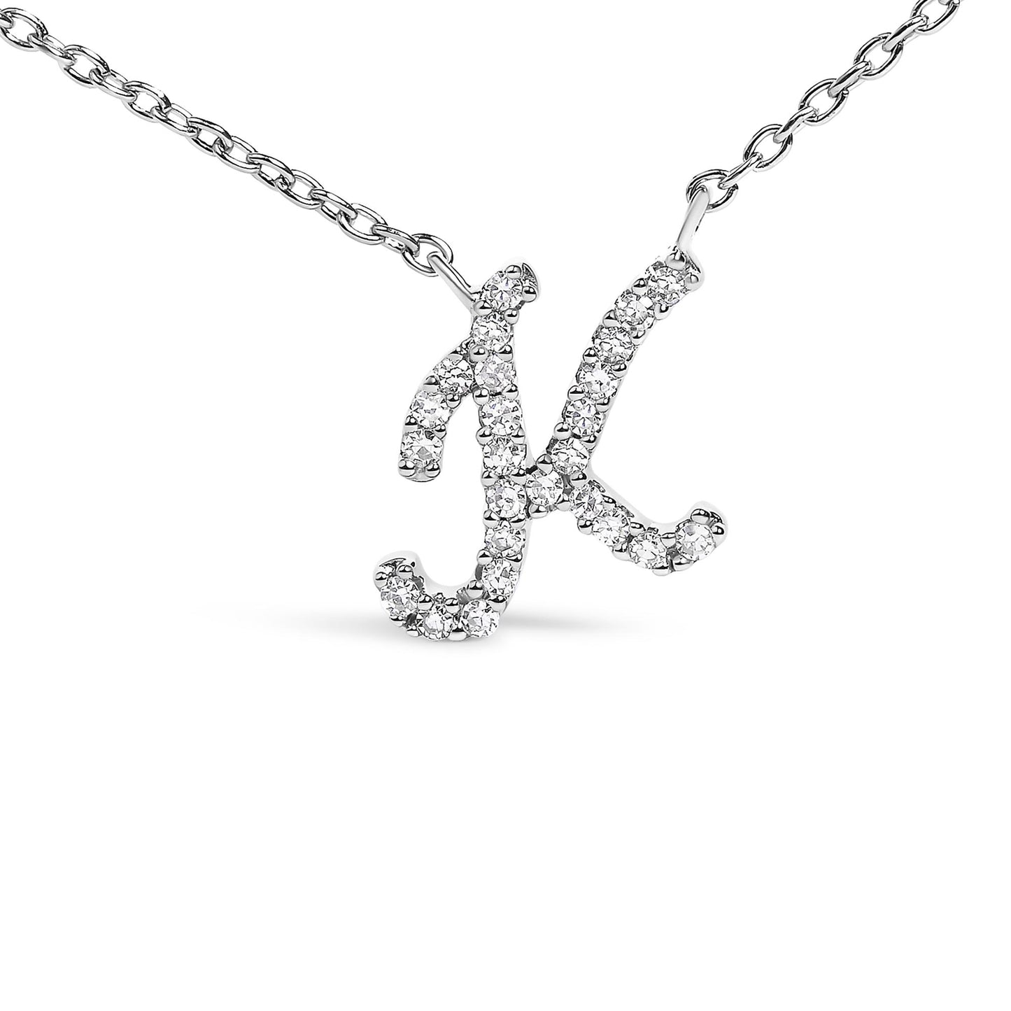10K White Gold Diamond Accent  A-Z Initial Script Style Pendant Necklace