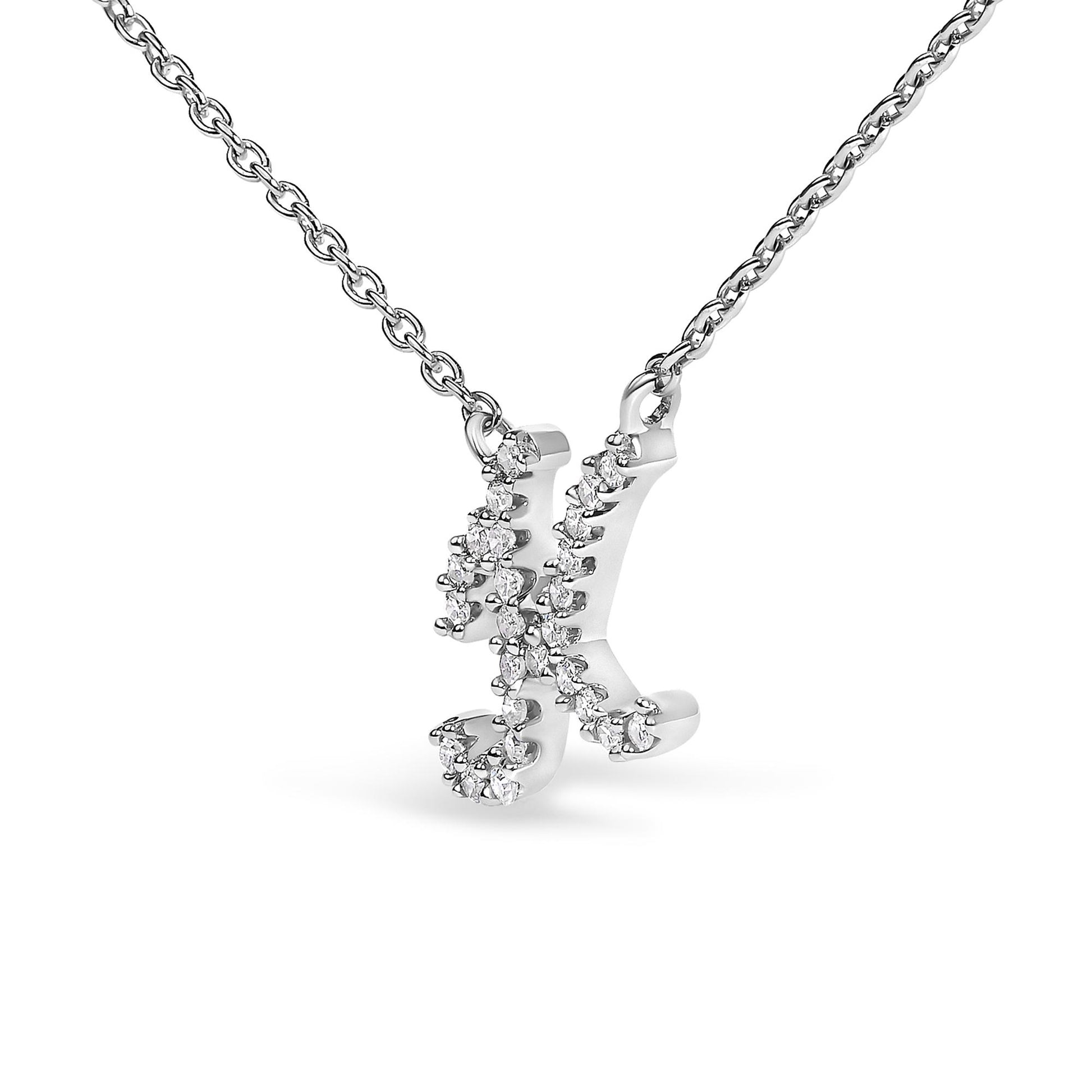 10K White Gold Diamond Accent  A-Z Initial Script Style Pendant Necklace