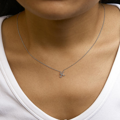 10K White Gold Diamond Accent  A-Z Initial Script Style Pendant Necklace