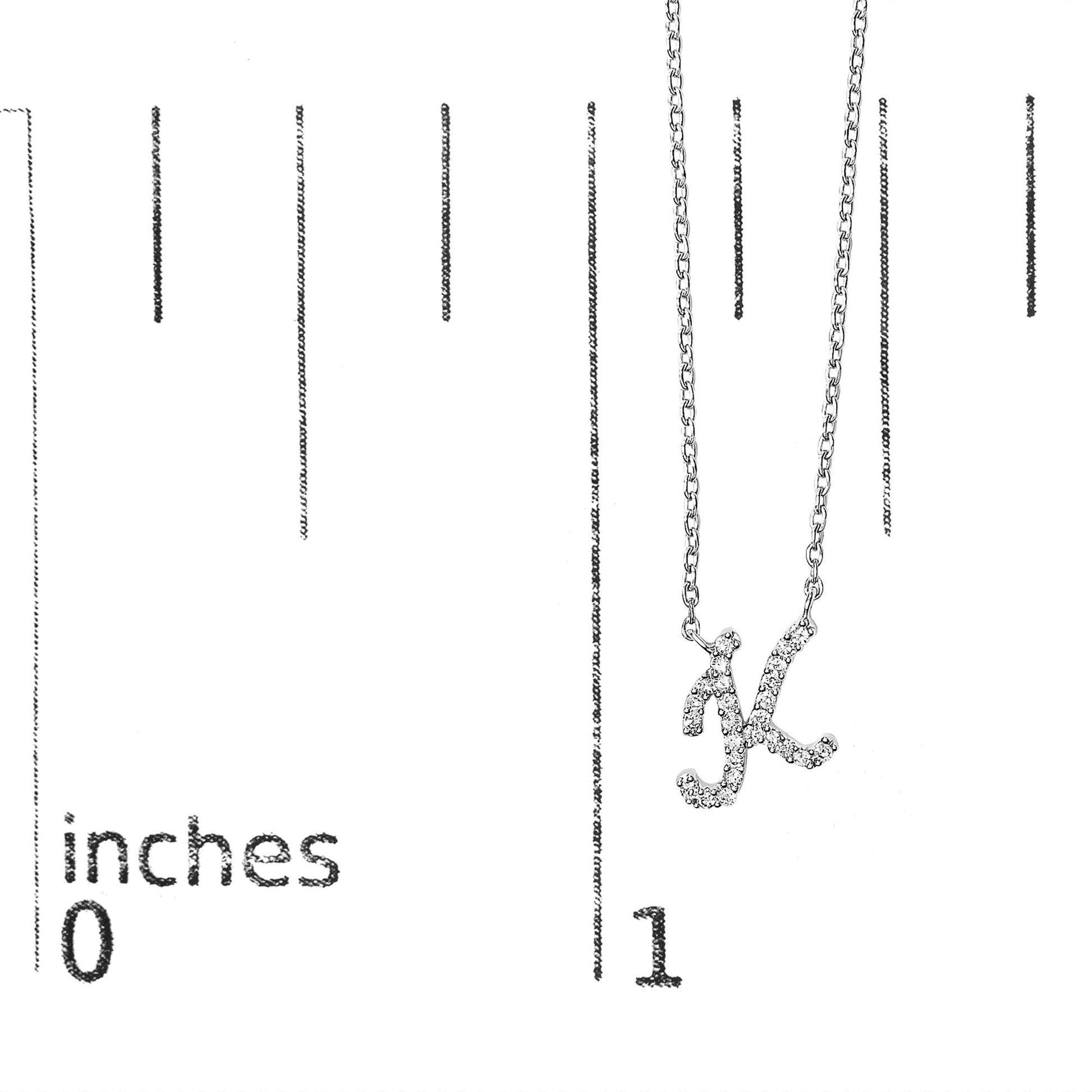 10K White Gold Diamond Accent  A-Z Initial Script Style Pendant Necklace