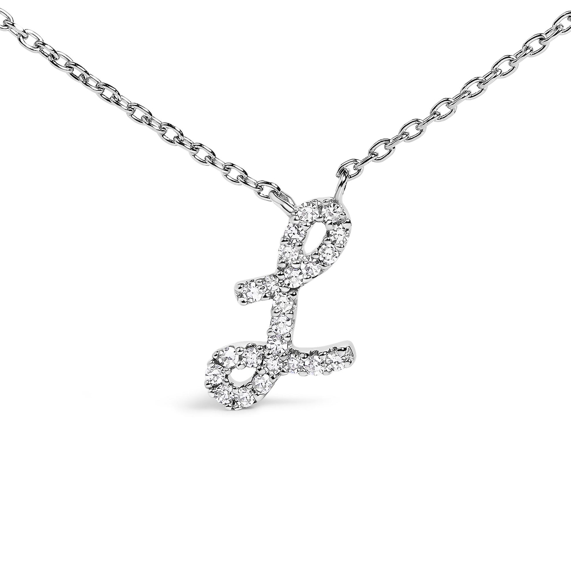 10K White Gold Diamond Accent  A-Z Initial Script Style Pendant Necklace