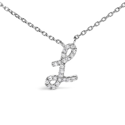 10K White Gold Diamond Accent  A-Z Initial Script Style Pendant Necklace