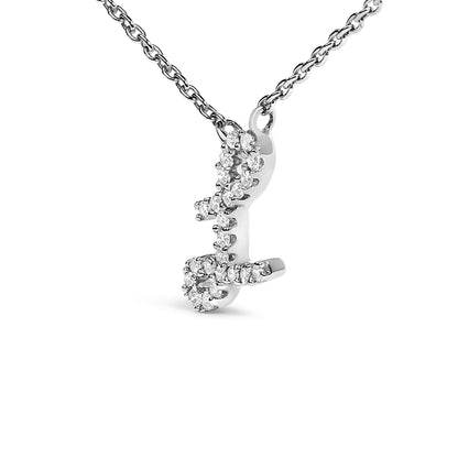 10K White Gold Diamond Accent  A-Z Initial Script Style Pendant Necklace