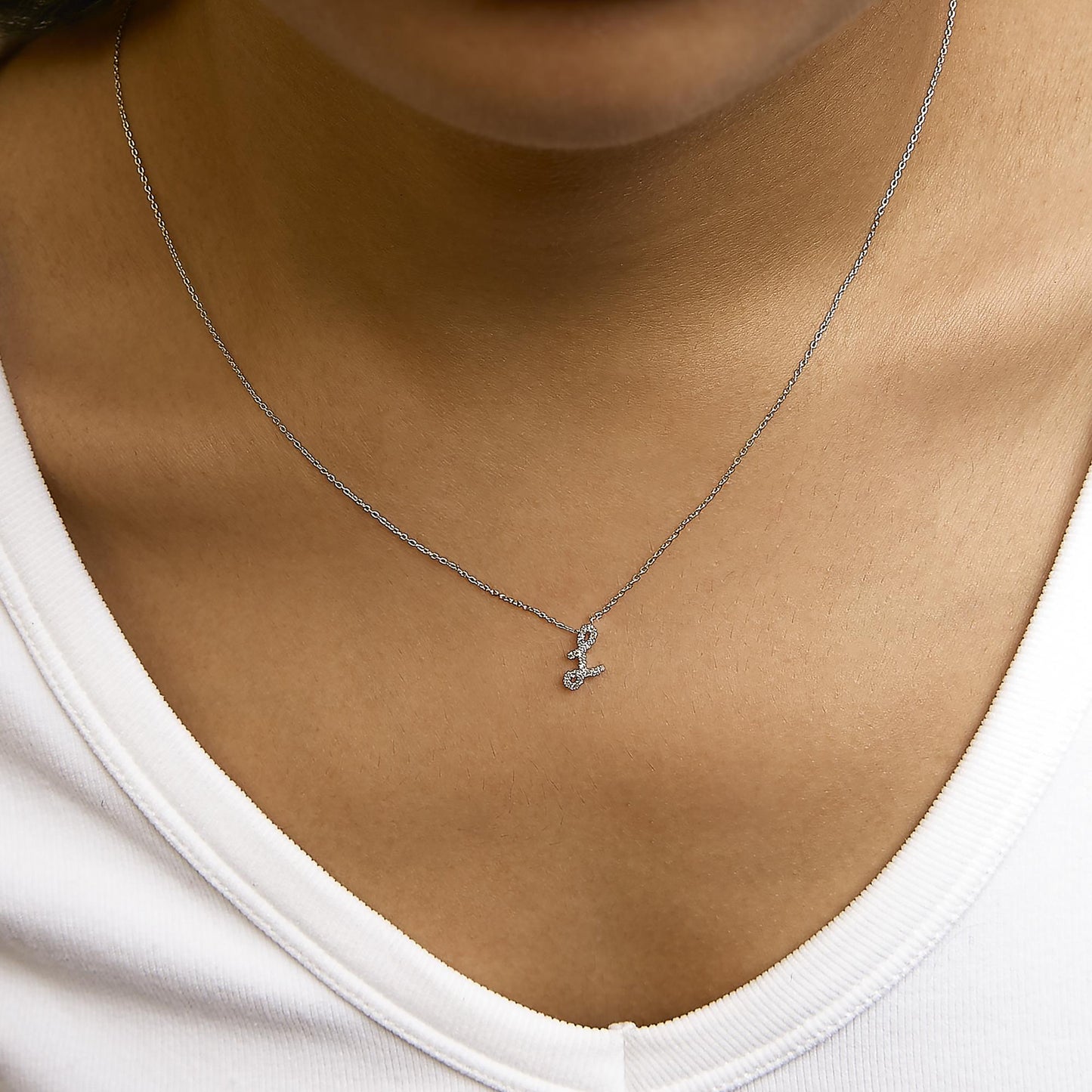 10K White Gold Diamond Accent  A-Z Initial Script Style Pendant Necklace