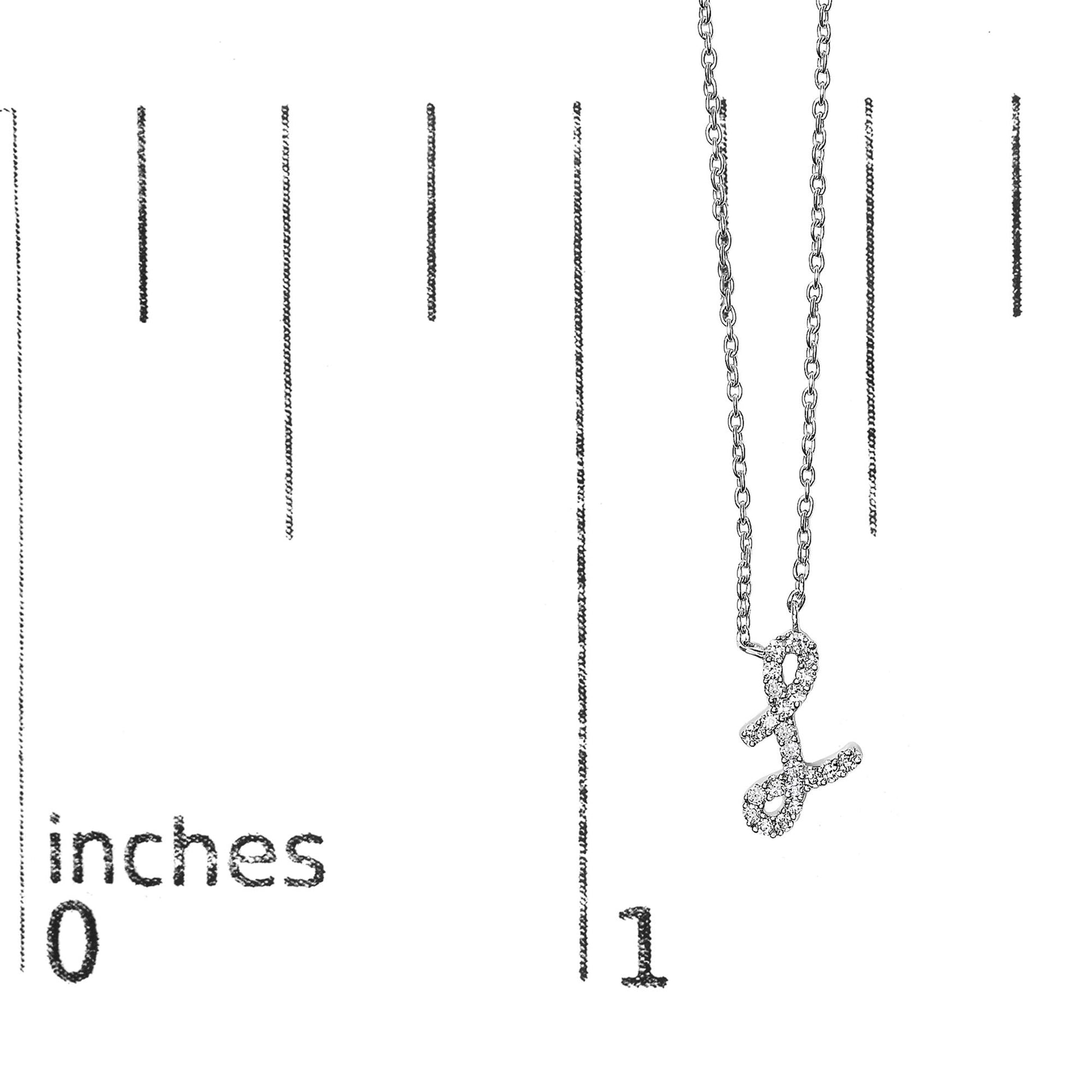 10K White Gold Diamond Accent  A-Z Initial Script Style Pendant Necklace