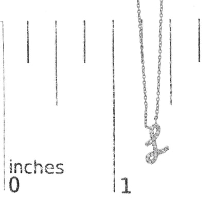 10K White Gold Diamond Accent  A-Z Initial Script Style Pendant Necklace