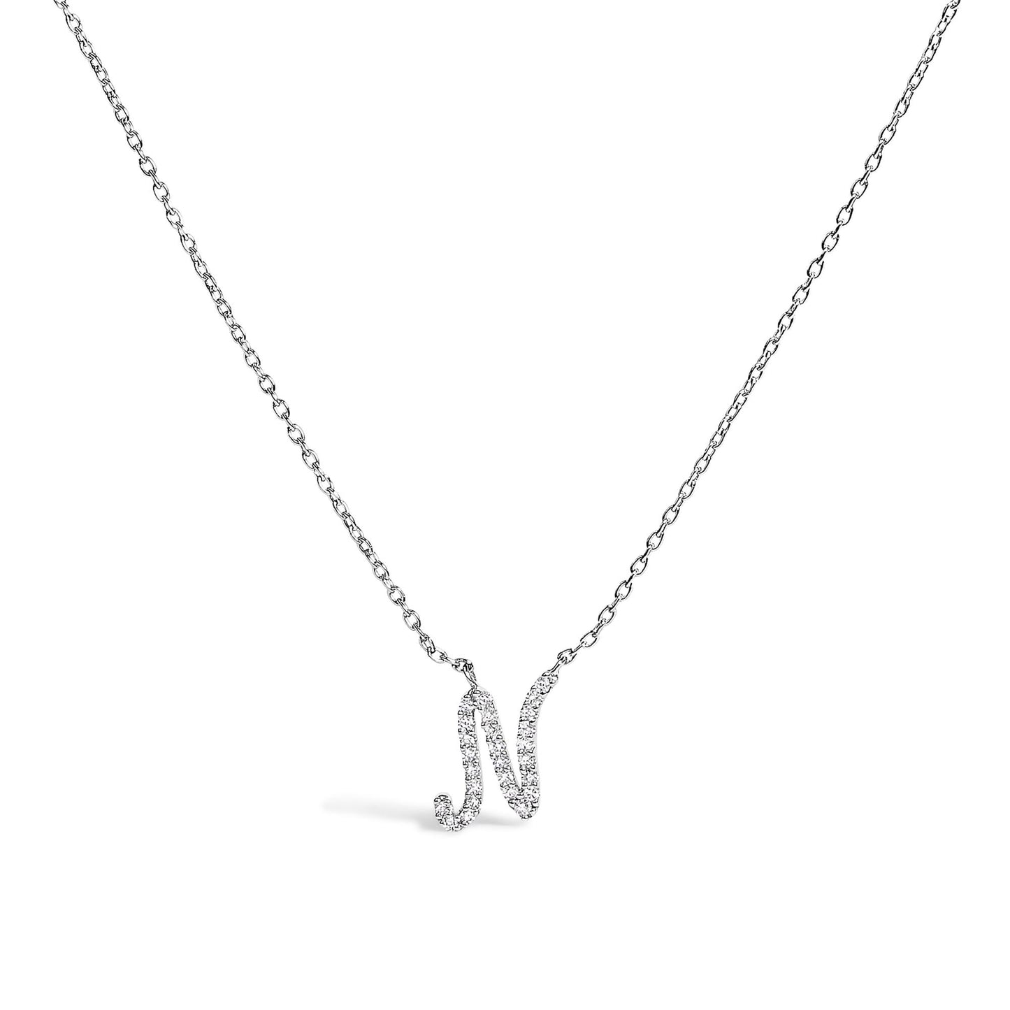 10K White Gold Diamond Accent  A-Z Initial Script Style Pendant Necklace