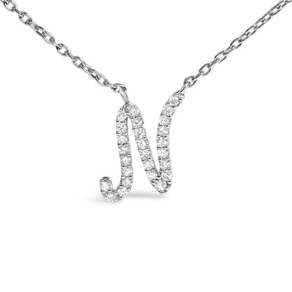 10K White Gold Diamond Accent  A-Z Initial Script Style Pendant Necklace