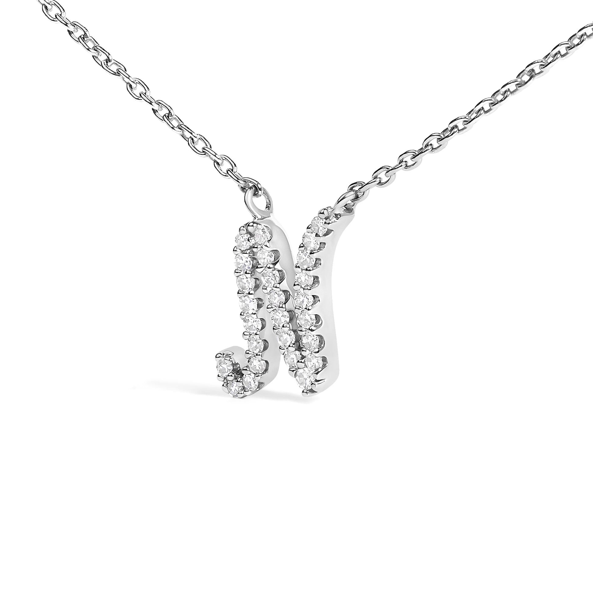 10K White Gold Diamond Accent  A-Z Initial Script Style Pendant Necklace