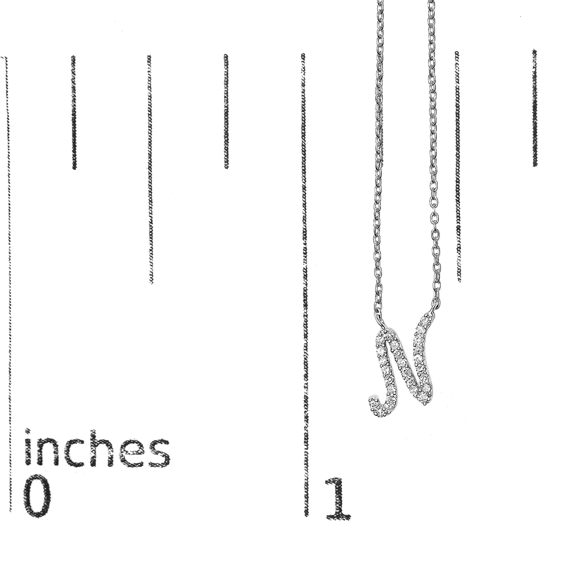 10K White Gold Diamond Accent  A-Z Initial Script Style Pendant Necklace