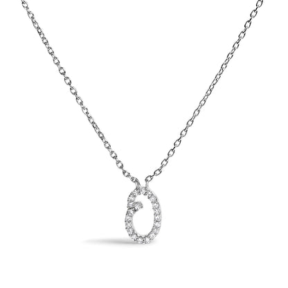 10K White Gold Diamond Accent  A-Z Initial Script Style Pendant Necklace