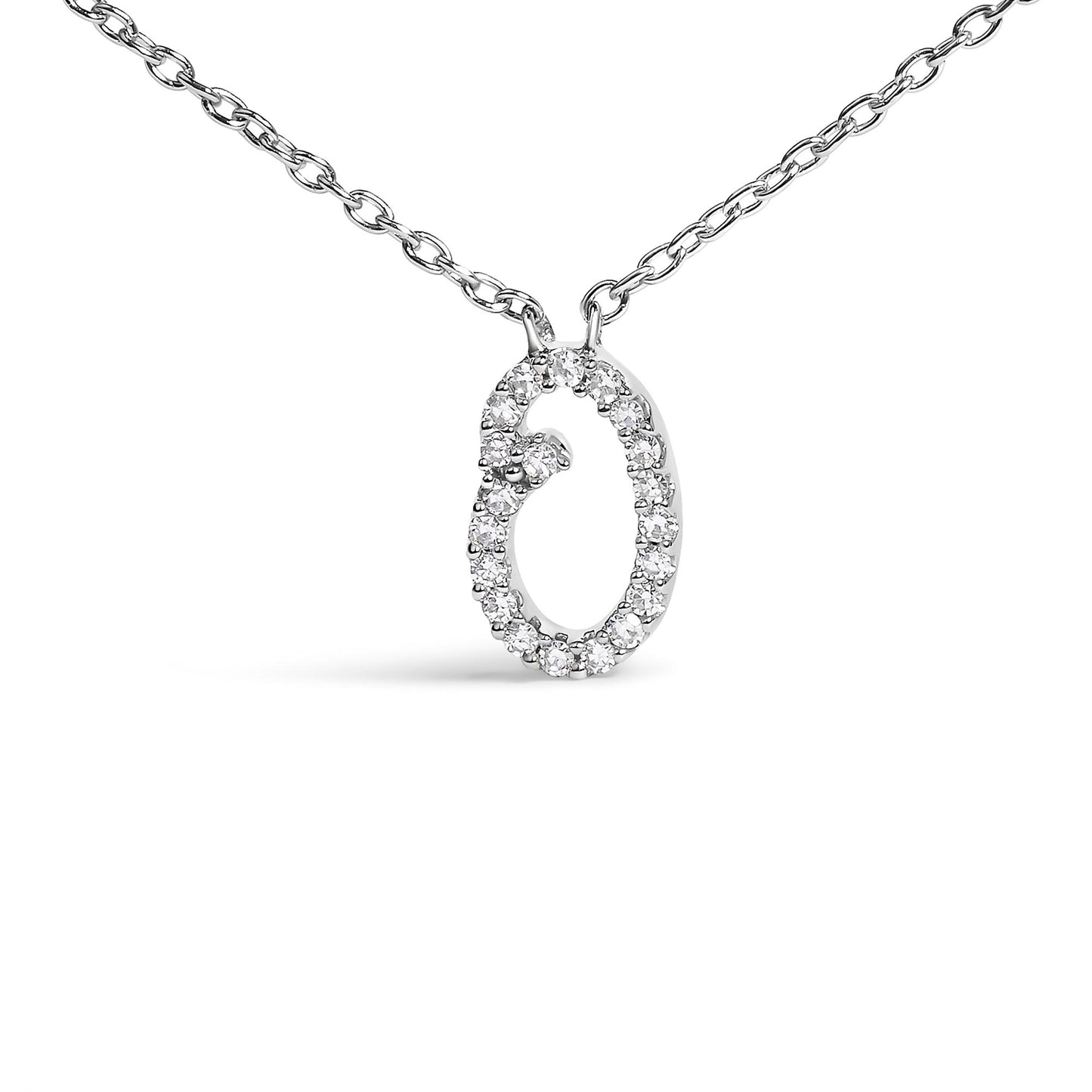 10K White Gold Diamond Accent  A-Z Initial Script Style Pendant Necklace