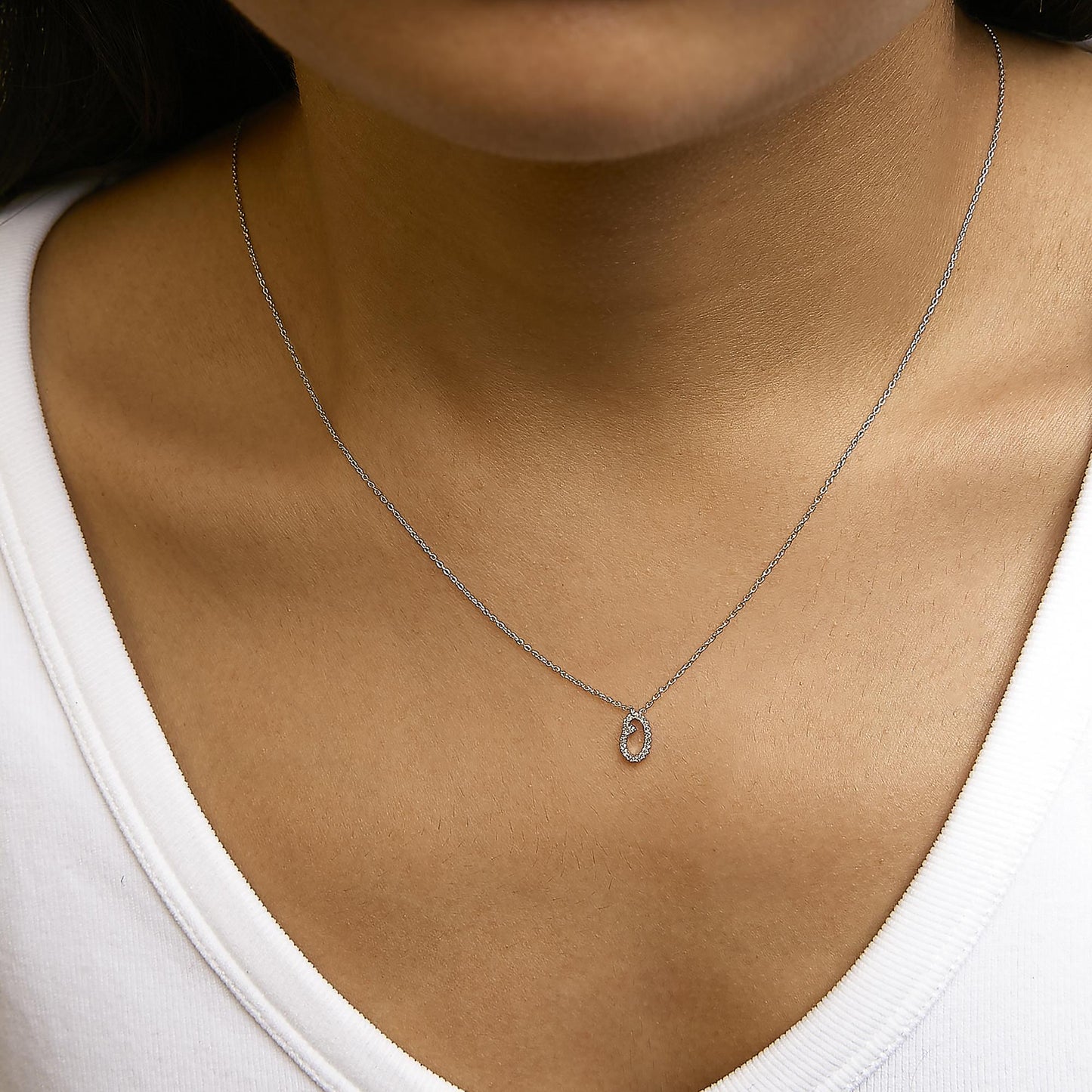 10K White Gold Diamond Accent  A-Z Initial Script Style Pendant Necklace