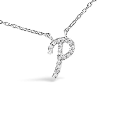 10K White Gold Diamond Accent  A-Z Initial Script Style Pendant Necklace
