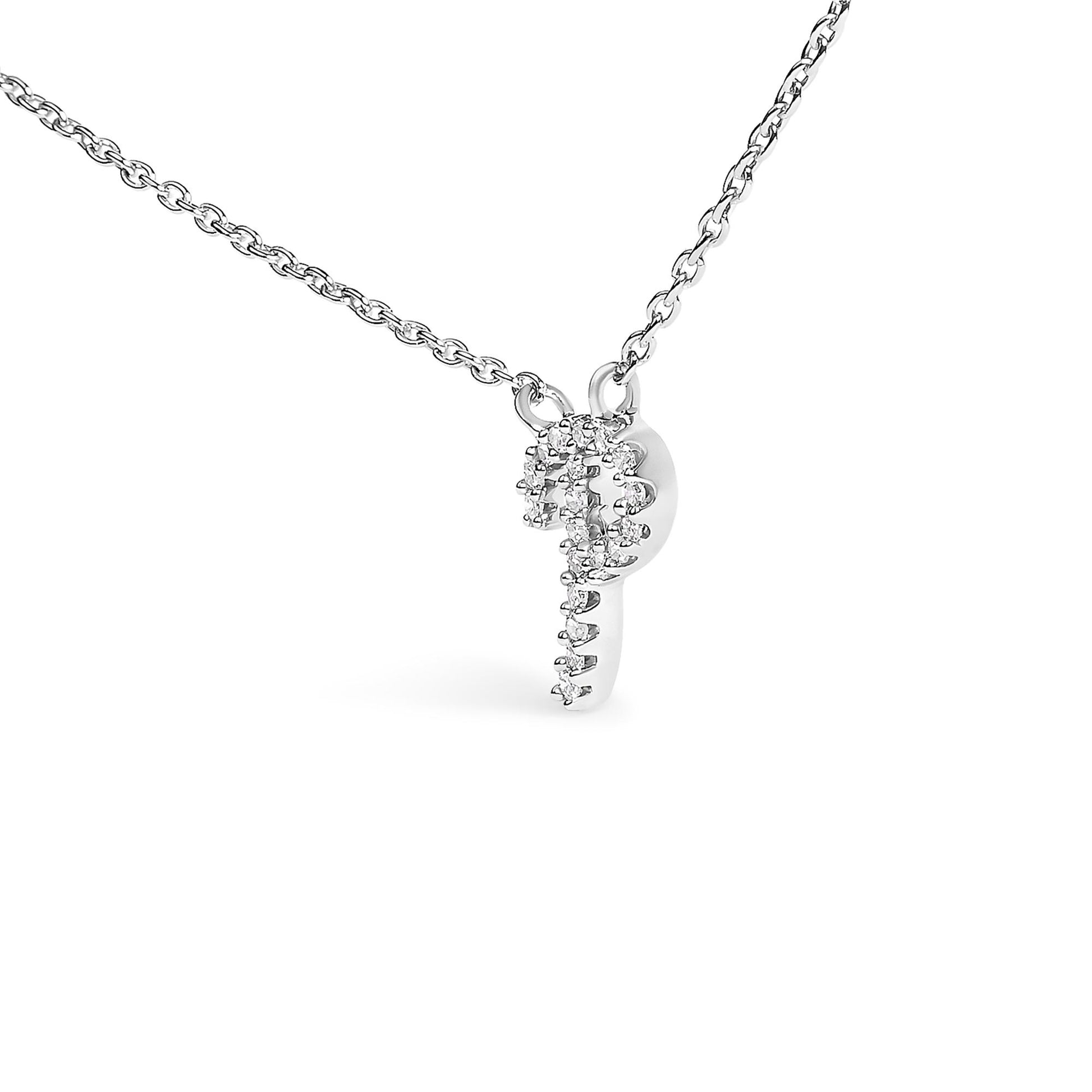 10K White Gold Diamond Accent  A-Z Initial Script Style Pendant Necklace