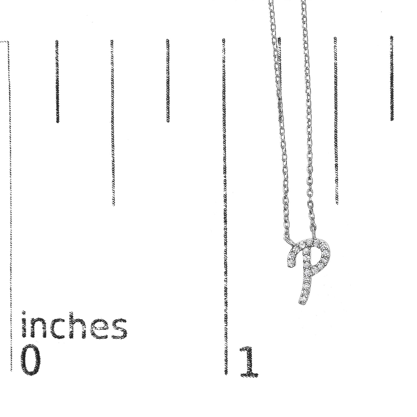 10K White Gold Diamond Accent  A-Z Initial Script Style Pendant Necklace